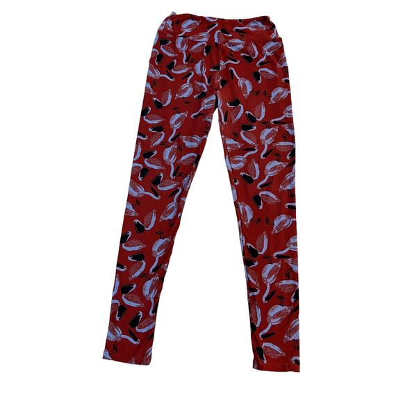 LuLaRoe Pelicans All Over Red ,Gray, Black Sueded Jersey Knit Leggings One Size - Picture 4 of 8